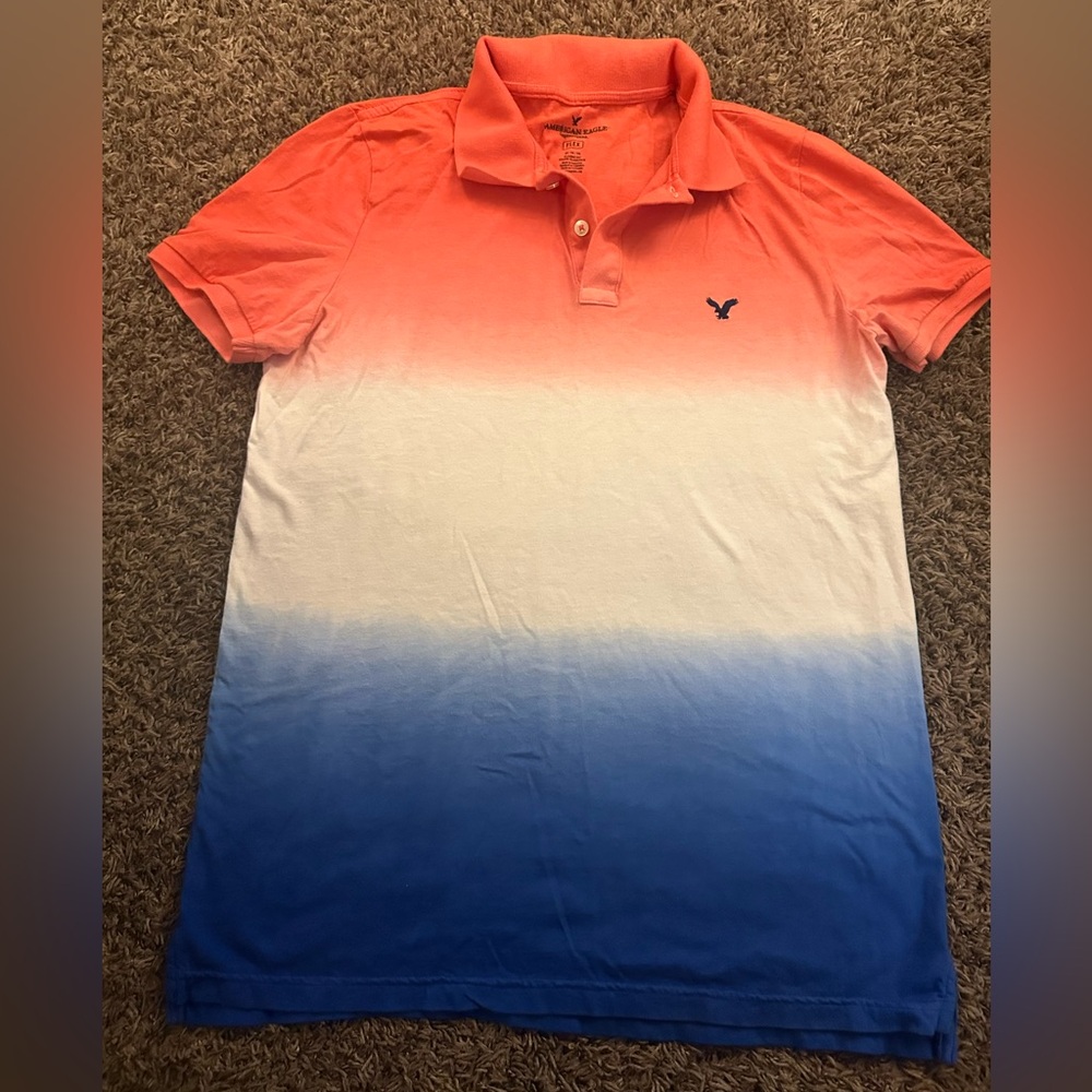 American Eagle Outfitters Ombre Polo - Orange, White, Blue